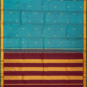 Cyan Handloom Kanchipuram Silk Saree With Floral Buttas