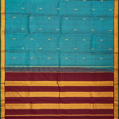 Cyan Handloom Kanchipuram Silk Saree With Floral Buttas