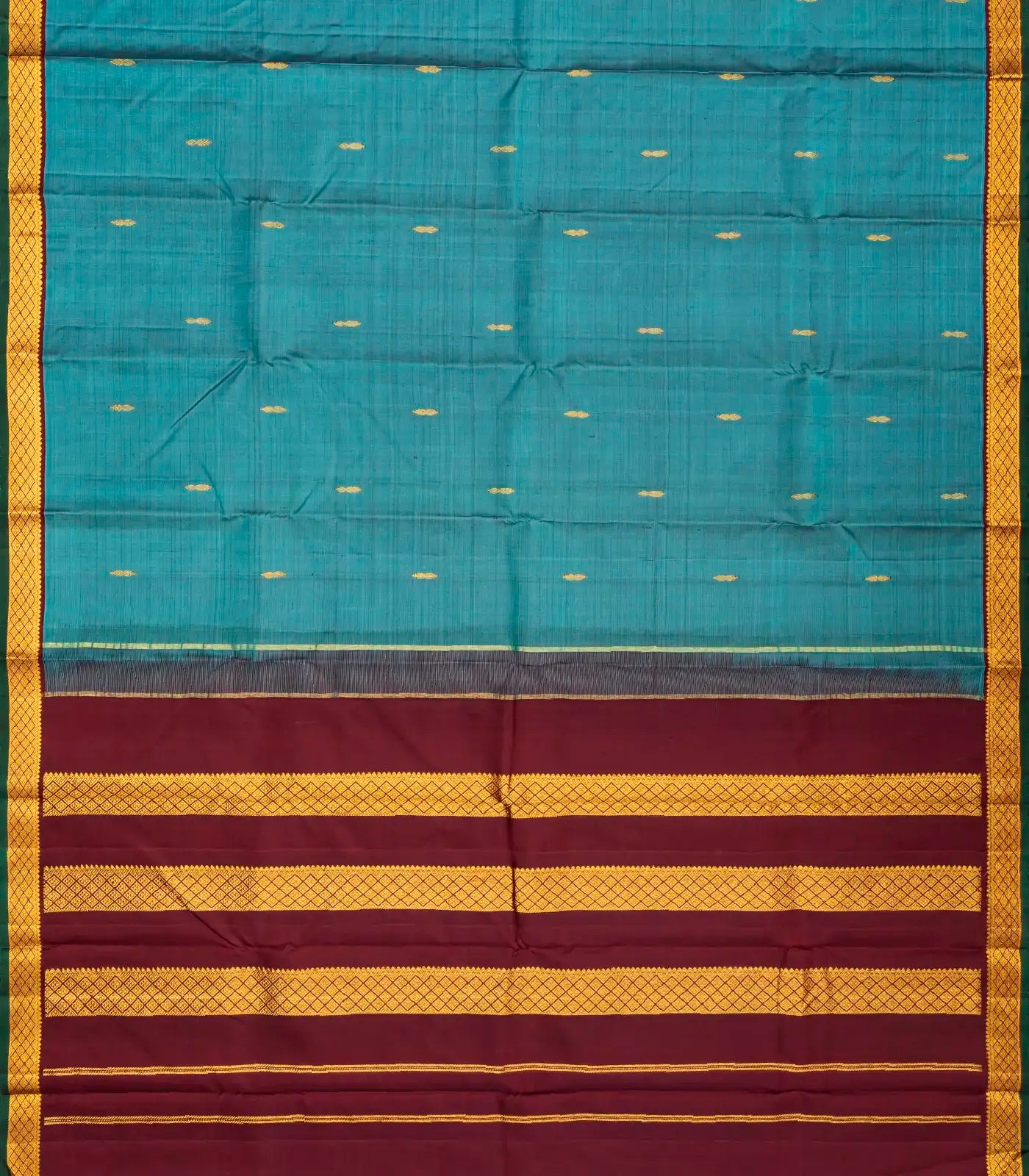 Cyan Handloom Kanchipuram Silk Saree With Floral Buttas