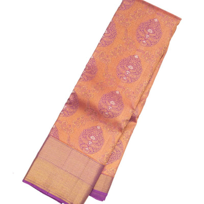 Peach Handloom Kanchipuram Silk Saree With Meena Floral Motifs
