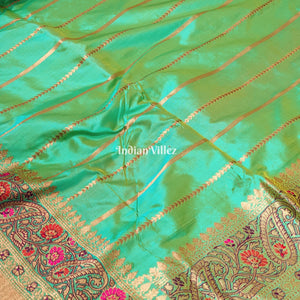 Parrot Green Designer Banarasi Katan Silk Saree