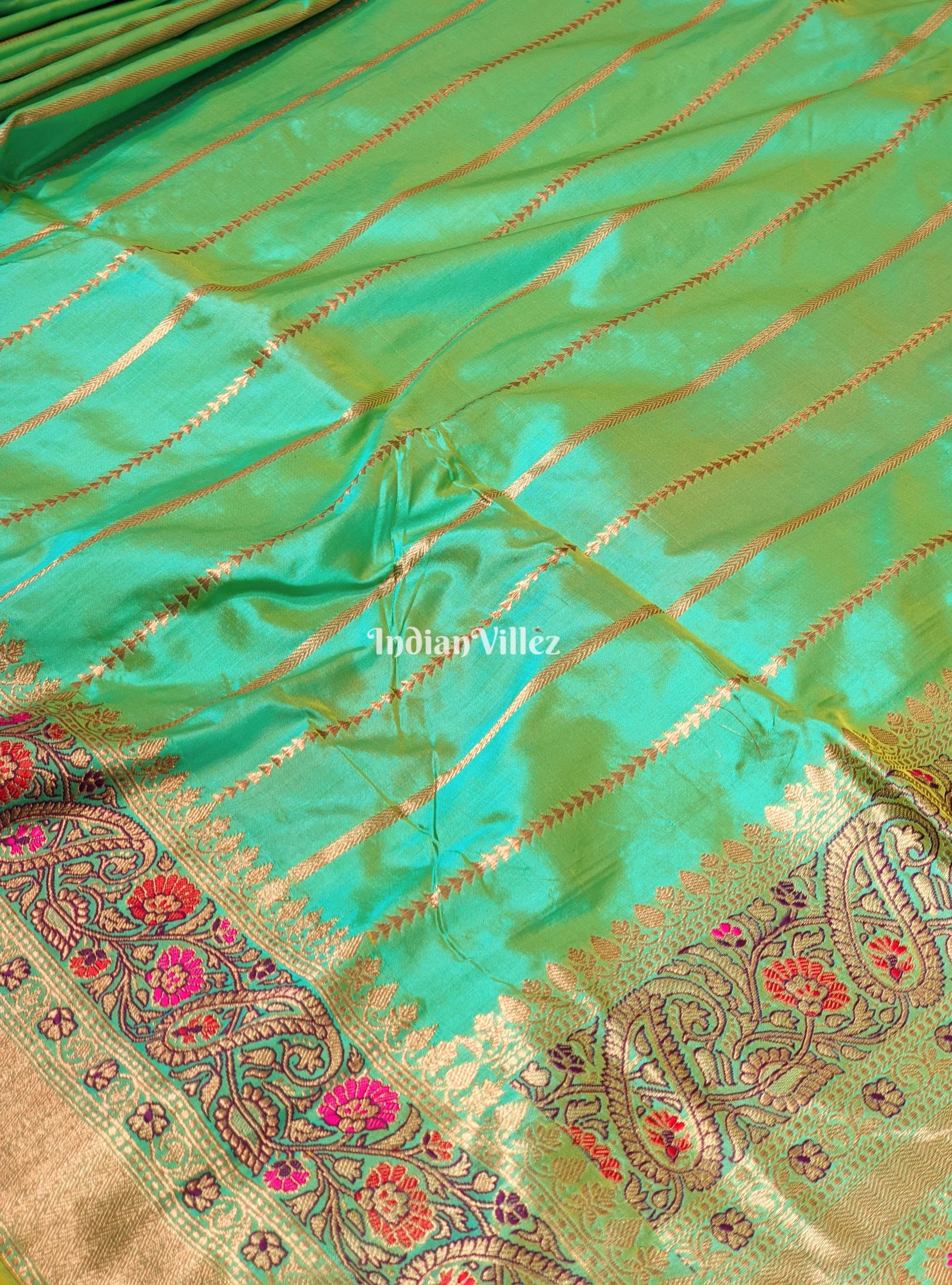 Parrot Green Designer Banarasi Katan Silk Saree