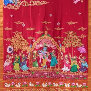 Radha Krishna Hand-Painted Pattachitra Saree