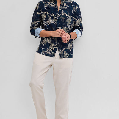 Navy Textured Floral Shirt