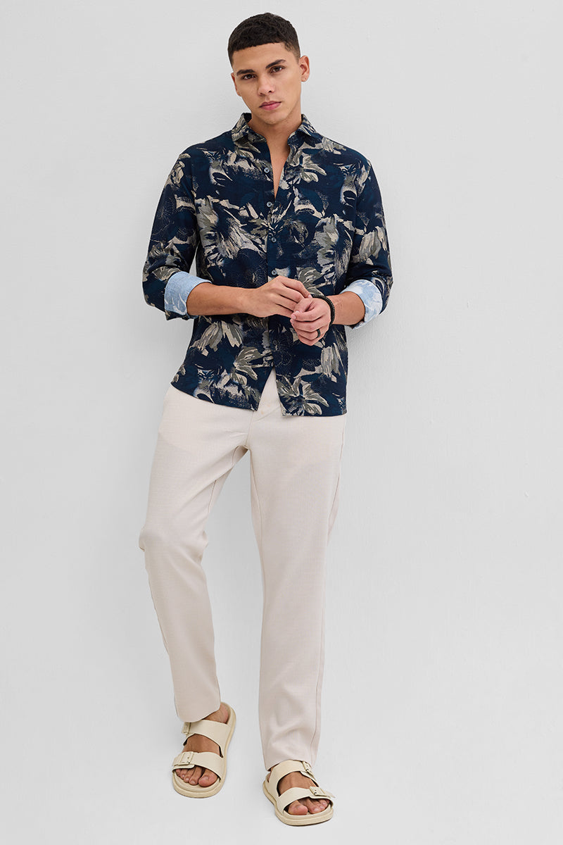 Navy Textured Floral Shirt