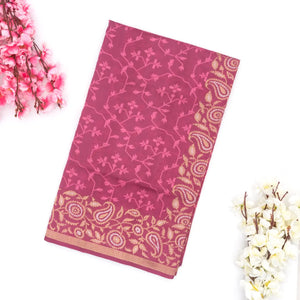 Dusty Pink Handwoven Banarasi Silk Saree With Floral Motifs