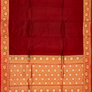 Crimson Handloom Plain Banarasi Silk Saree With Red Border
