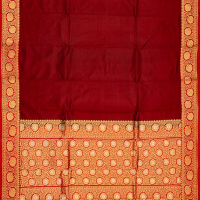 Crimson Handloom Plain Banarasi Silk Saree With Red Border
