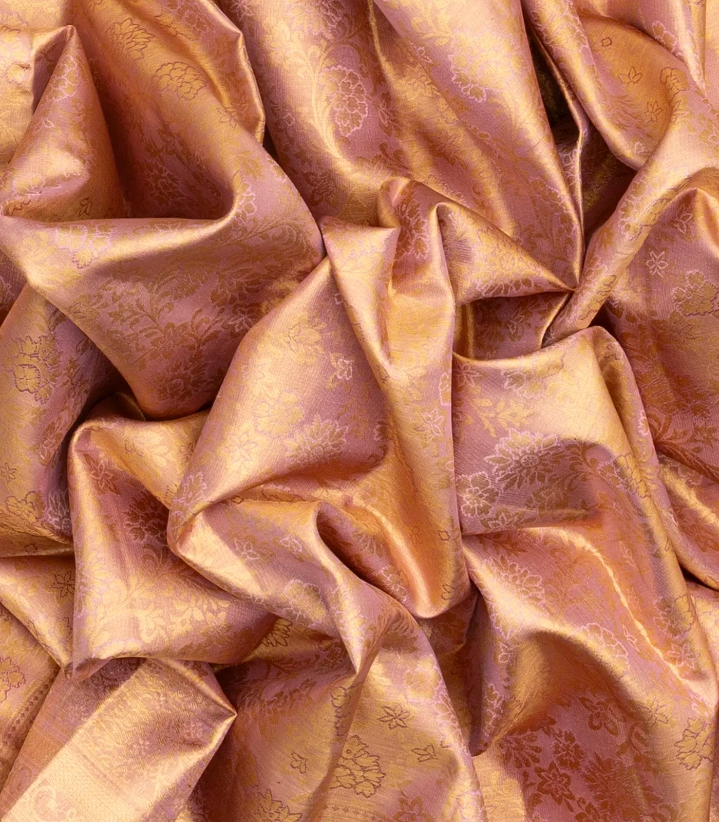 Baby Pink Handloom Kanchipuram Tissue Silk Saree With Floral Motifs