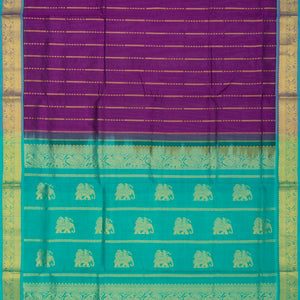 Purple Handloom Silk Cotton Saree With Stripes And Animal Motifs