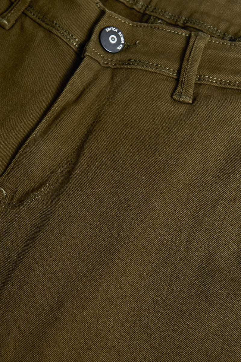Olive Slim Fit Cargo Jeans
