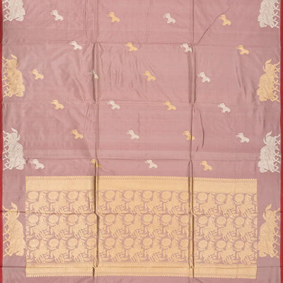 Dusty Pink Handloom Banarasi Silk Saree With Horse Buttas
