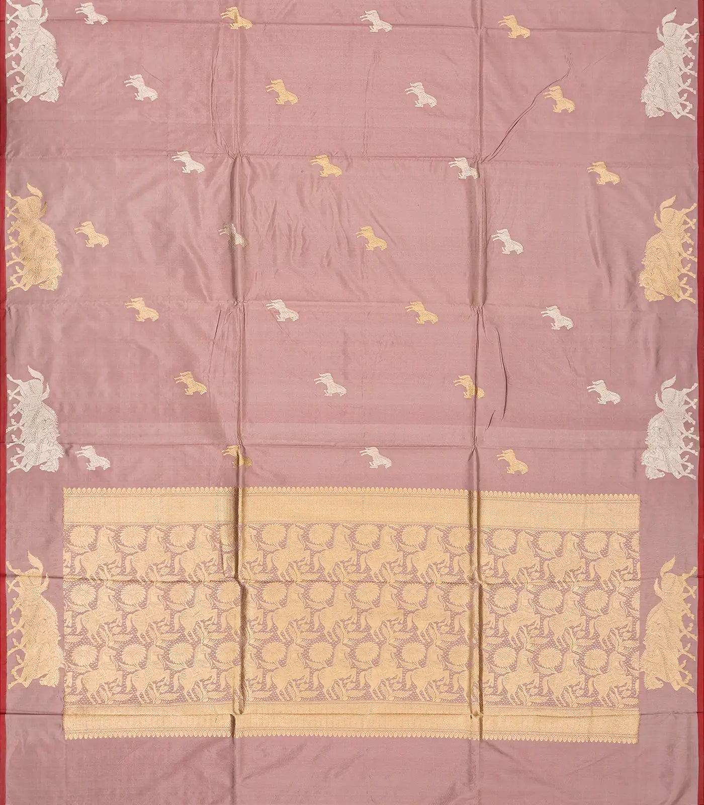 Dusty Pink Handloom Banarasi Silk Saree With Horse Buttas