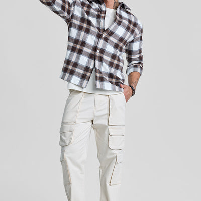 Brown Plaid Box Fit Flannel Shirt