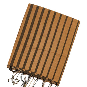 Beige Handloom Bengal Cotton Saree With Black Stripes