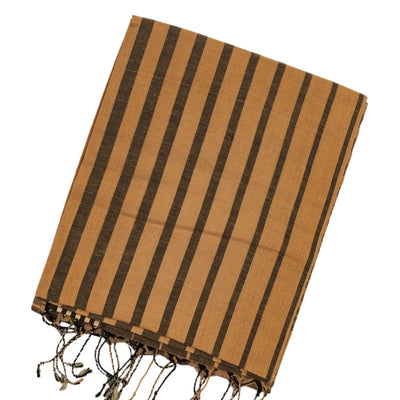 Beige Handloom Bengal Cotton Saree With Black Stripes