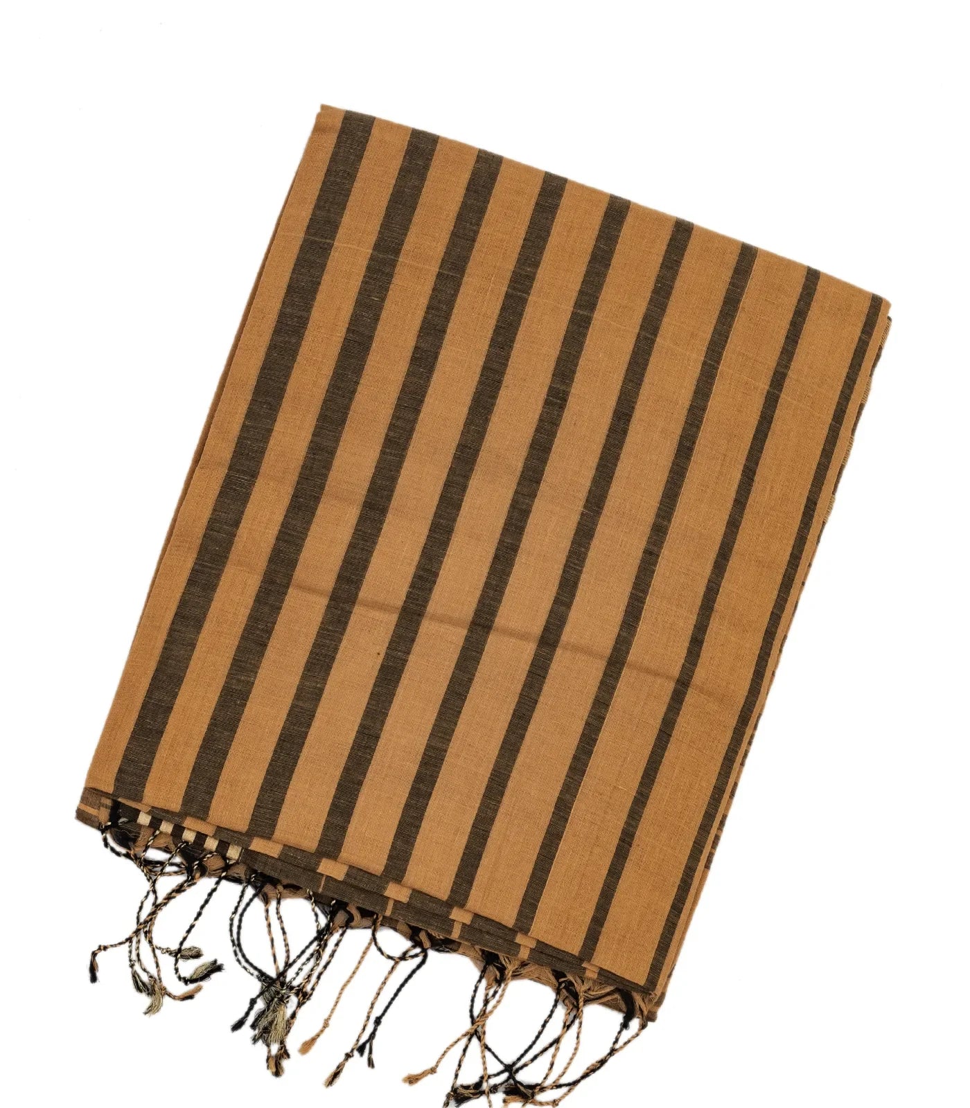 Beige Handloom Bengal Cotton Saree With Black Stripes