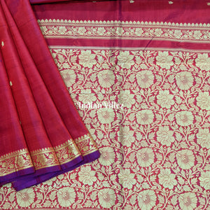 Red Violet Dual Tone Floral Katan Silk Banarasi Saree