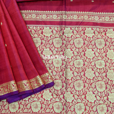 Red Violet Dual Tone Floral Katan Silk Banarasi Saree