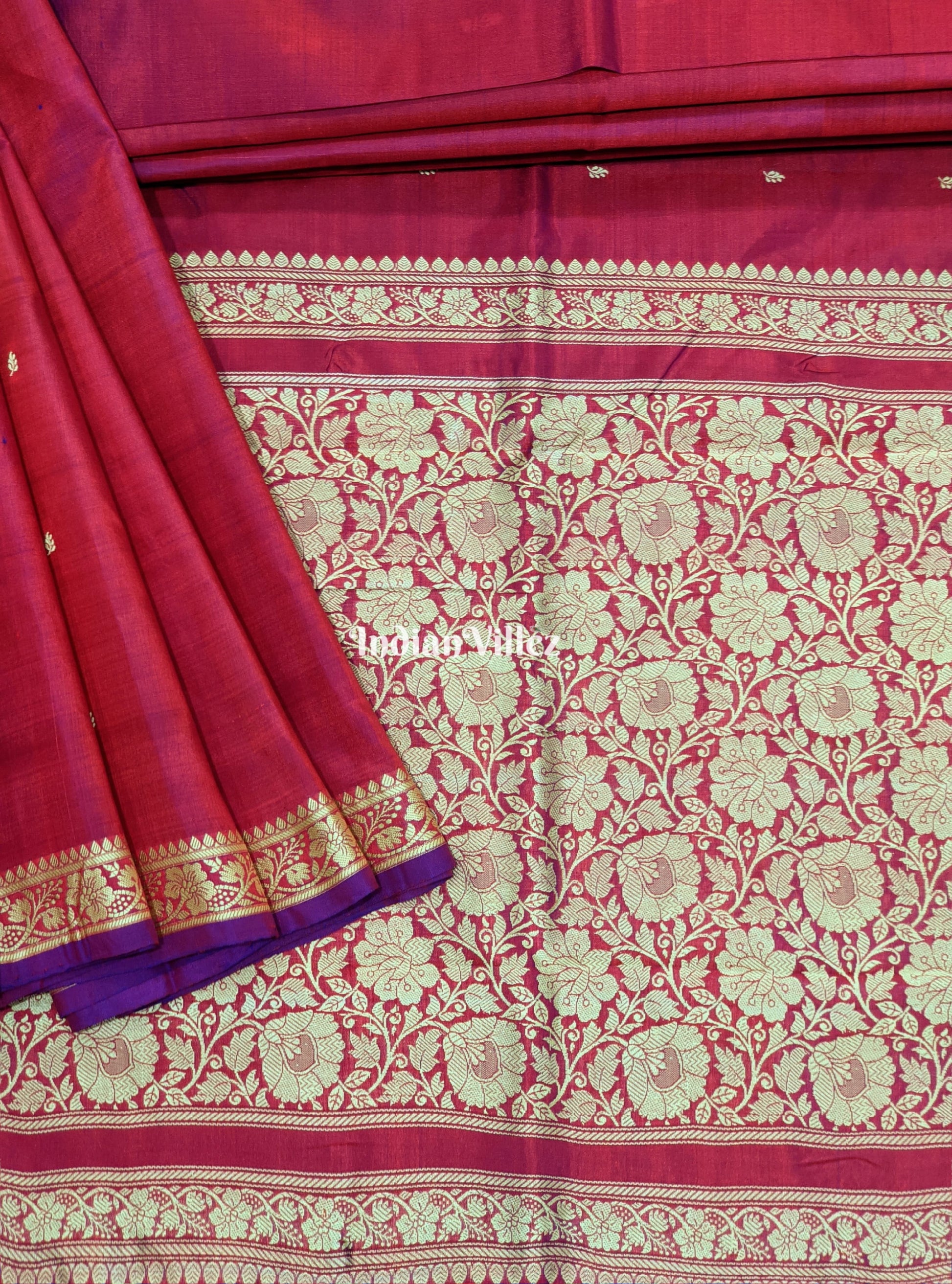 Red Violet Dual Tone Floral Katan Silk Banarasi Saree
