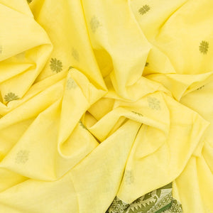 Lemon Yellow Handloom Bengal Cotton Saree With Floral Buttas