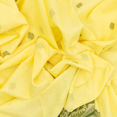 Lemon Yellow Handloom Bengal Cotton Saree With Floral Buttas