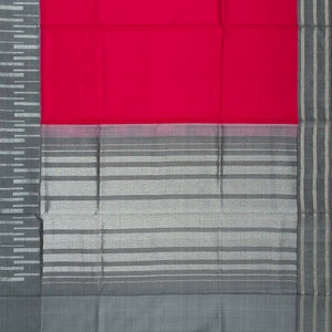 Hot Pink Handloom Plain Soft Silk Saree With  Grey Border