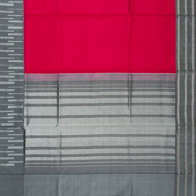 Hot Pink Handloom Plain Soft Silk Saree With  Grey Border