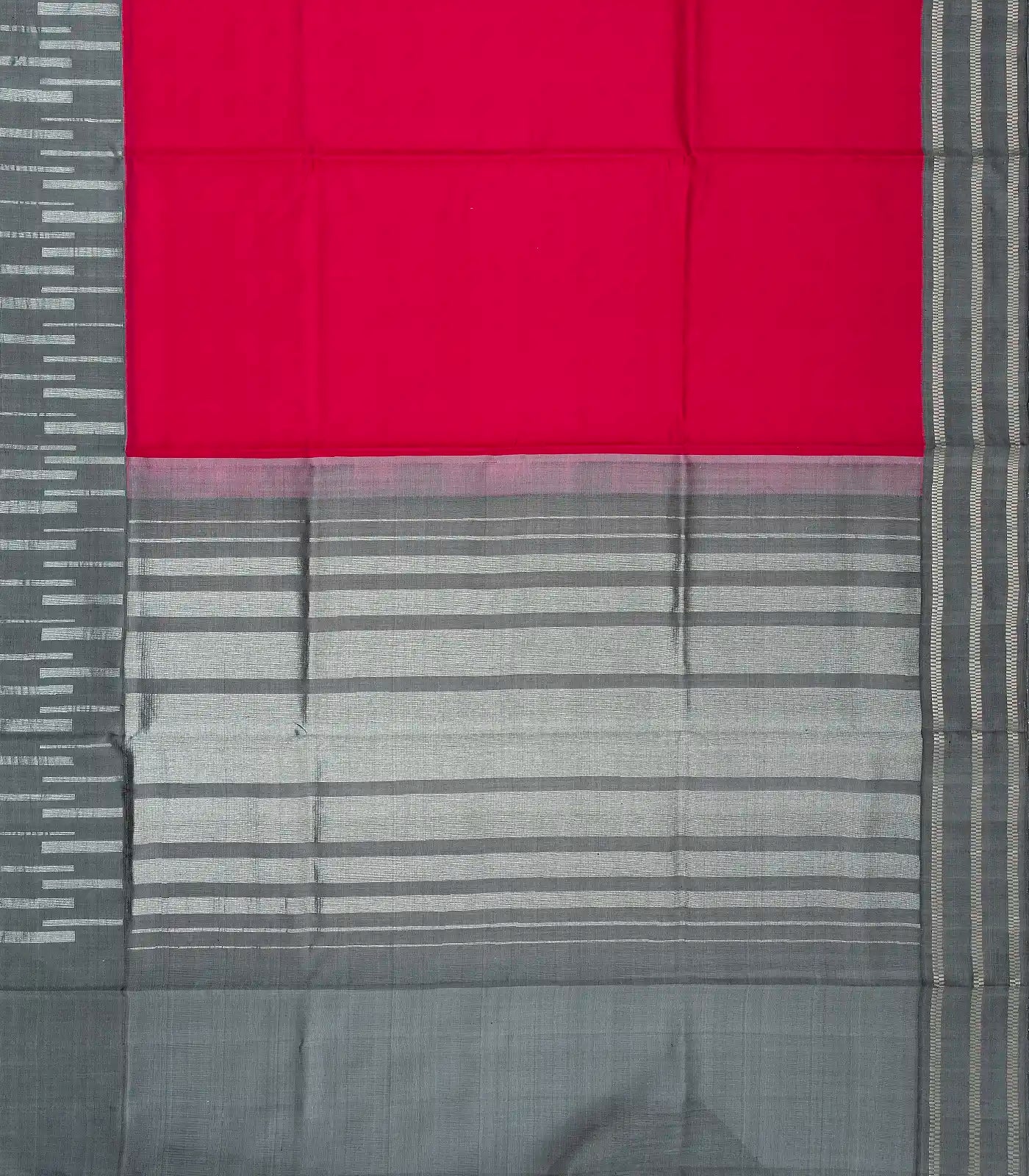 Hot Pink Handloom Plain Soft Silk Saree With  Grey Border