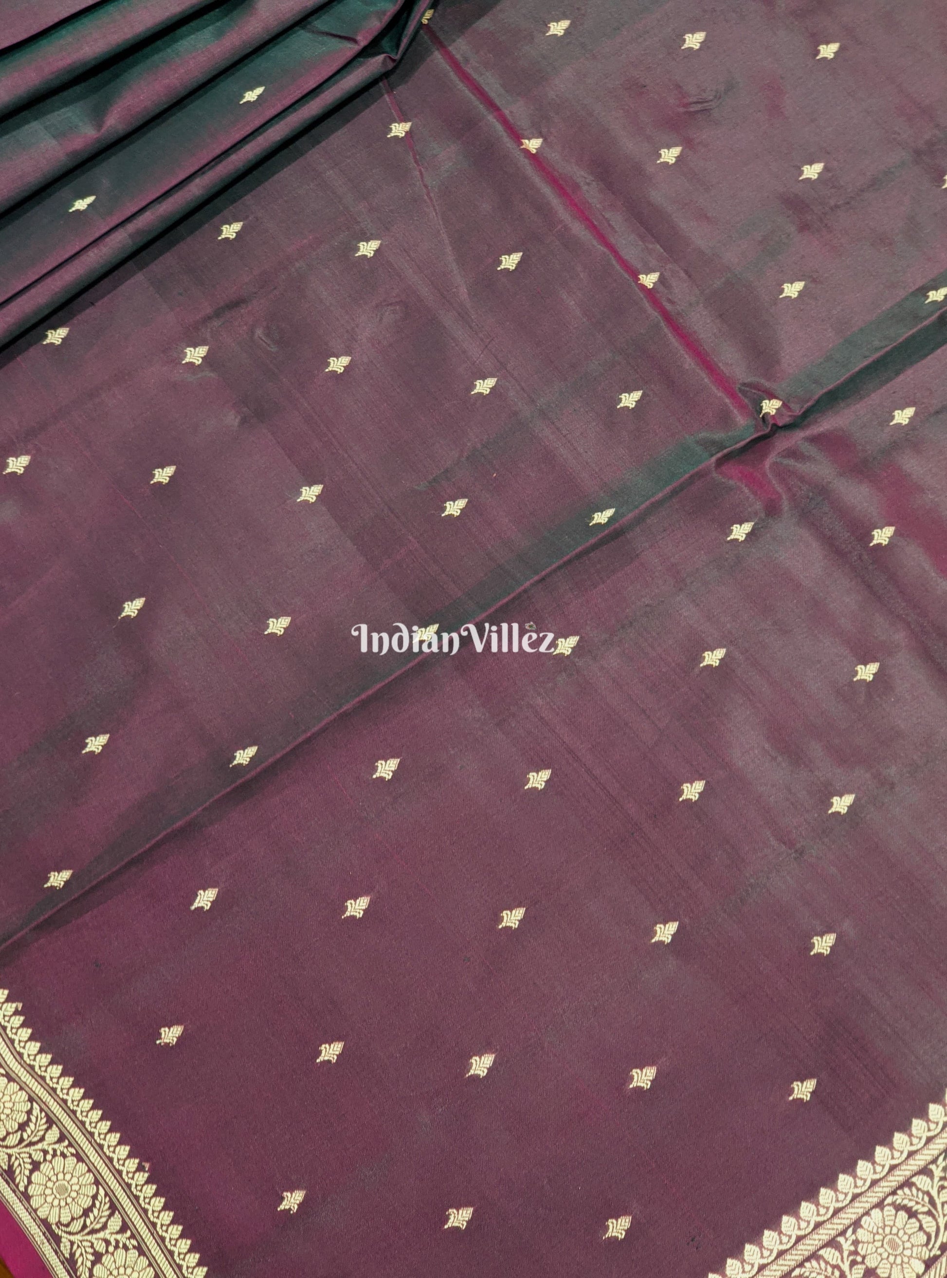 Black Grape & Maroon Dual Tone Katan Silk Banarasi Saree