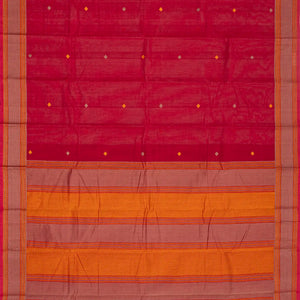 Red Handloom Kanchi Cotton Saree With Diamond Motifs