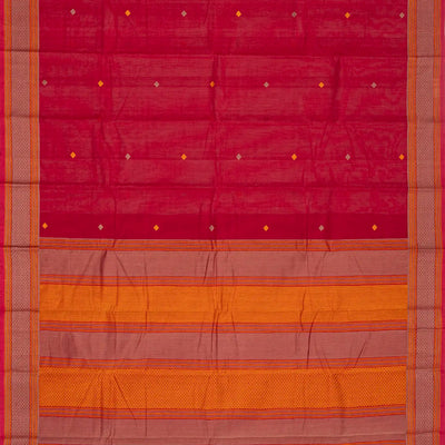 Red Handloom Kanchi Cotton Saree With Diamond Motifs