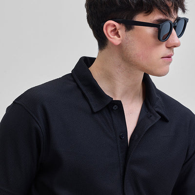 Black Textured Polo T-Shirt