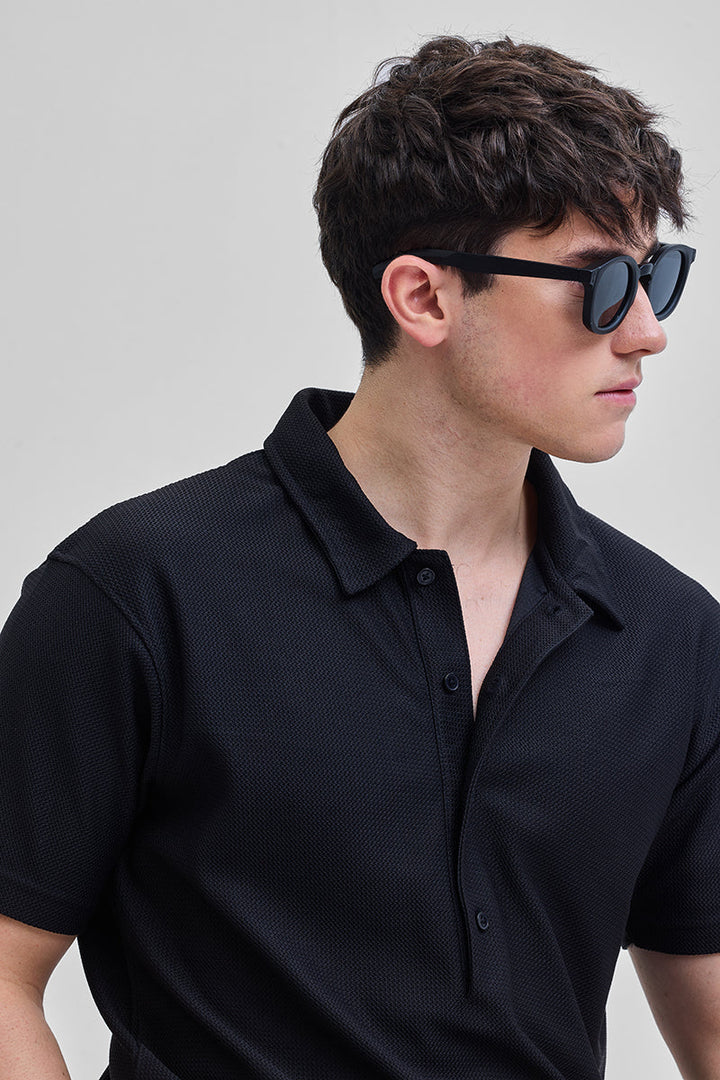 Black Textured Polo T-Shirt