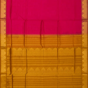 Hot Pink Handloom Silk Cotton Saree With Zari Stripes