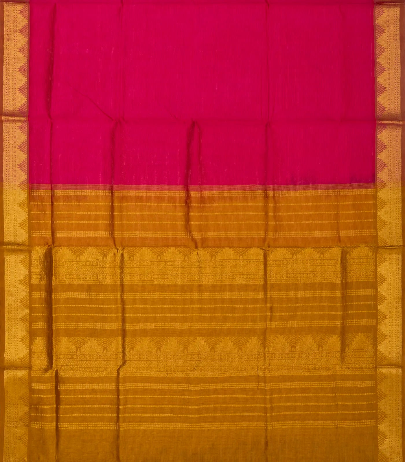 Hot Pink Handloom Silk Cotton Saree With Zari Stripes