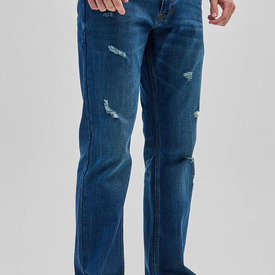 Denim Blue Distressed Bootcut Jeans