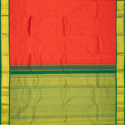 Red Handloom Kanchipuram Korvai Silk Saree With Green Border