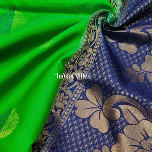 Blue Green South Handloom Kanjivaram Soft Silk Saree