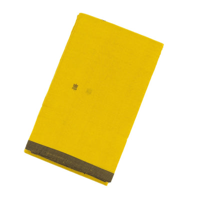 Lemon Yellow Handloom Kanchi Cotton Saree With Lotus Buttas