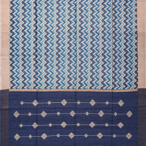 Light Blue Handwoven Tussar Silk Saree With Printed Chevron Motifs