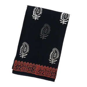 Black Jaipur Cotton Saree With Printed Mango Motifs