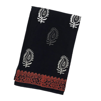Black Jaipur Cotton Saree With Printed Mango Motifs