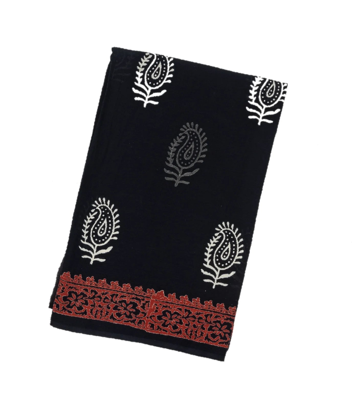 Black Jaipur Cotton Saree With Printed Mango Motifs