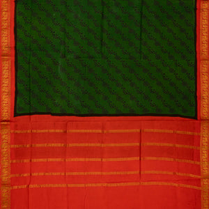 Dark Green Sungudi Cotton Saree With Floral Motifs