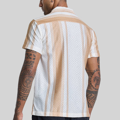 Beige Stripes Crochet Shirt