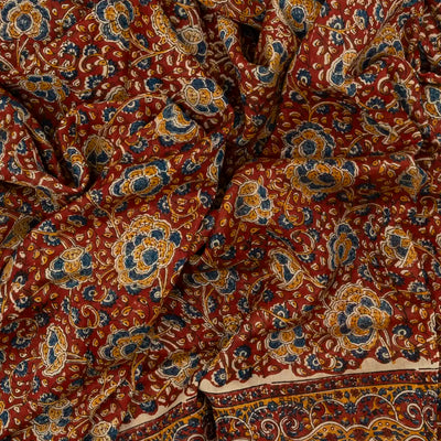 Brown Handloom Chanderi Cotton Saree With Kalamkari Style print