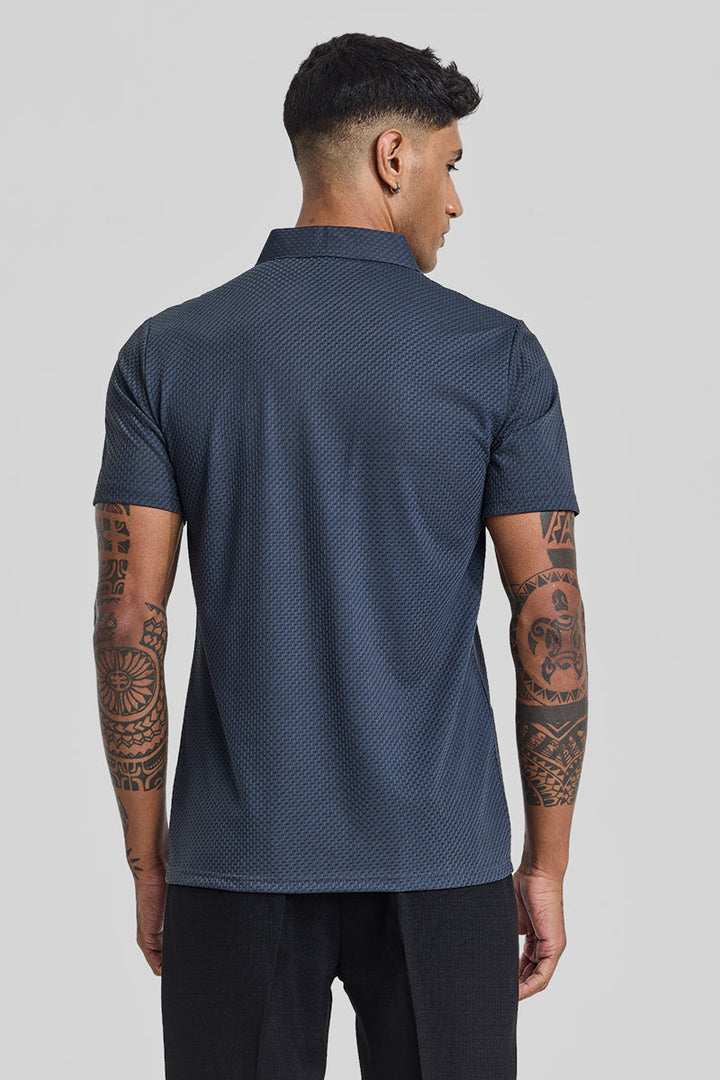 Greyish Blue Textured Polo T-Shirt