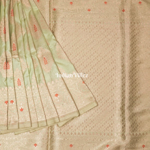 Beige Floral Motif Designer Meenakari Banarasi Silk Saree