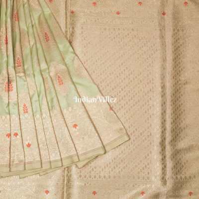 Beige Floral Motif Designer Meenakari Banarasi Silk Saree